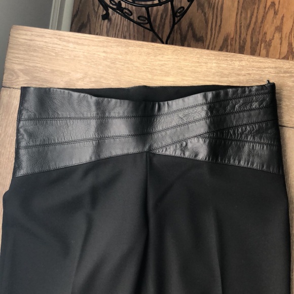 BCBG Leather Waistband Black Dress Trousers - Picture 2 of 9